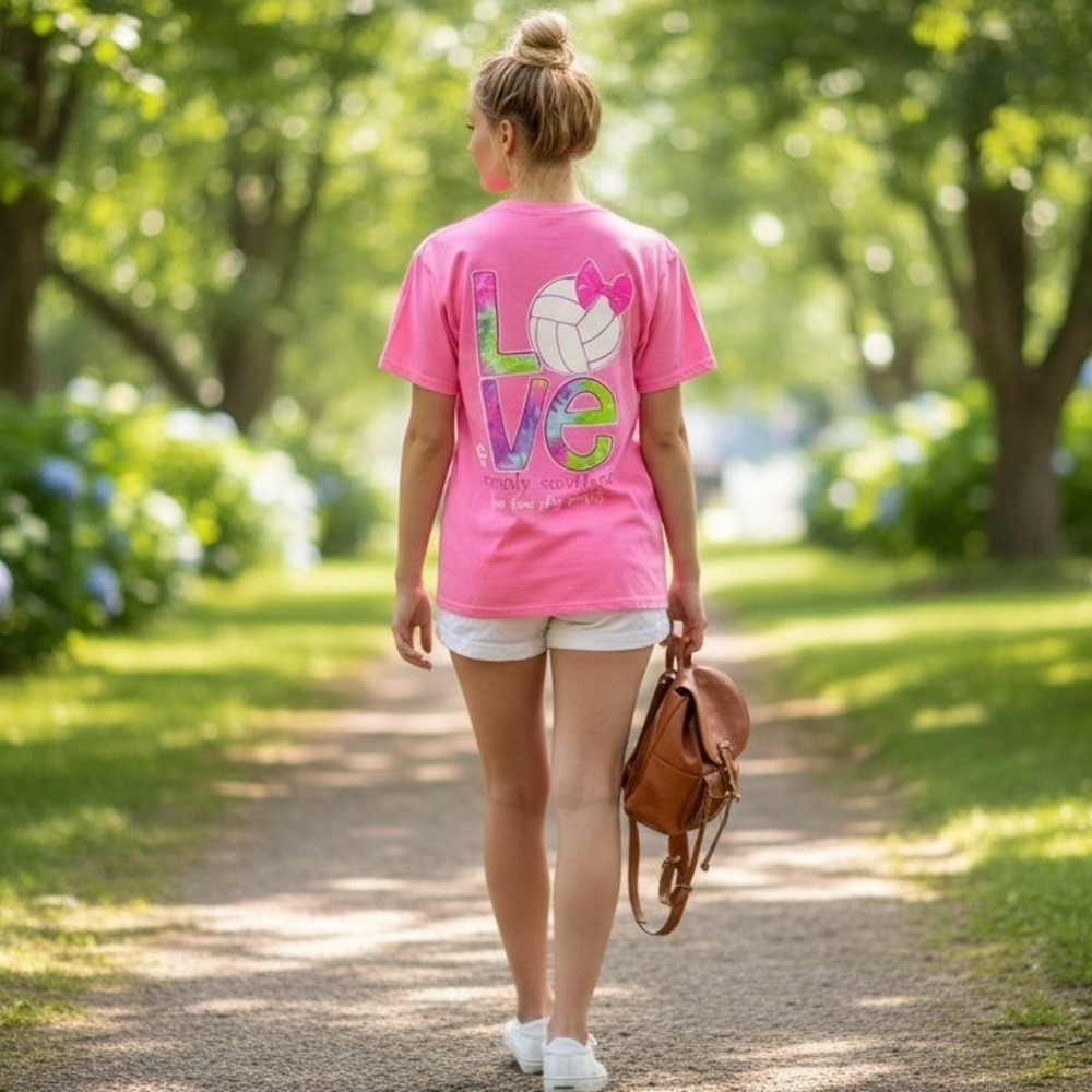 Simply Southern T Shirt Womens L Pink Volleyball Love Graphic Cotton Crew Neck